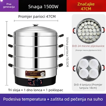 Električni parni lonac, Nehrđajući čelik, Tri ili više slojeva, Kapacitet iznad 10 L, Automatsko isključivanje