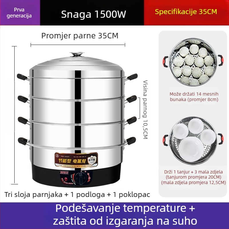 Električni parni lonac, Nehrđajući čelik, Tri ili više slojeva, Kapacitet iznad 10 L, Automatsko isključivanje