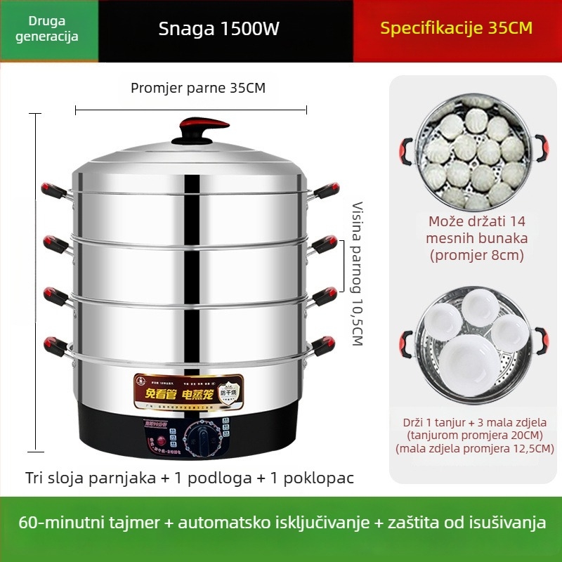 Električni parni lonac, Nehrđajući čelik, Tri ili više slojeva, Kapacitet iznad 10 L, Automatsko isključivanje