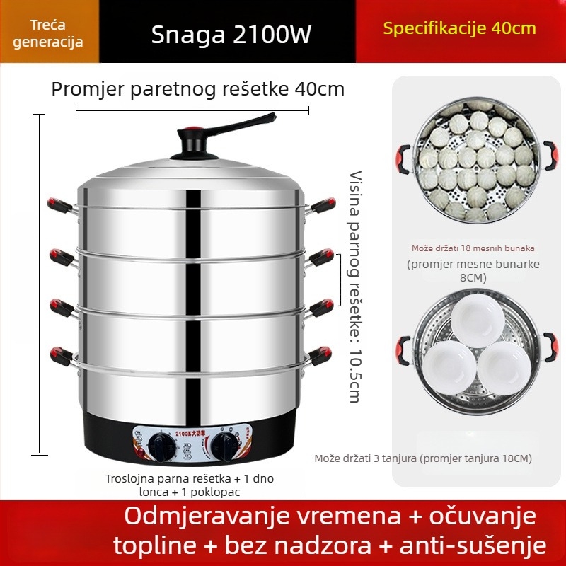 Električni parni lonac, Nehrđajući čelik, Tri ili više slojeva, Kapacitet iznad 10 L, Automatsko isključivanje