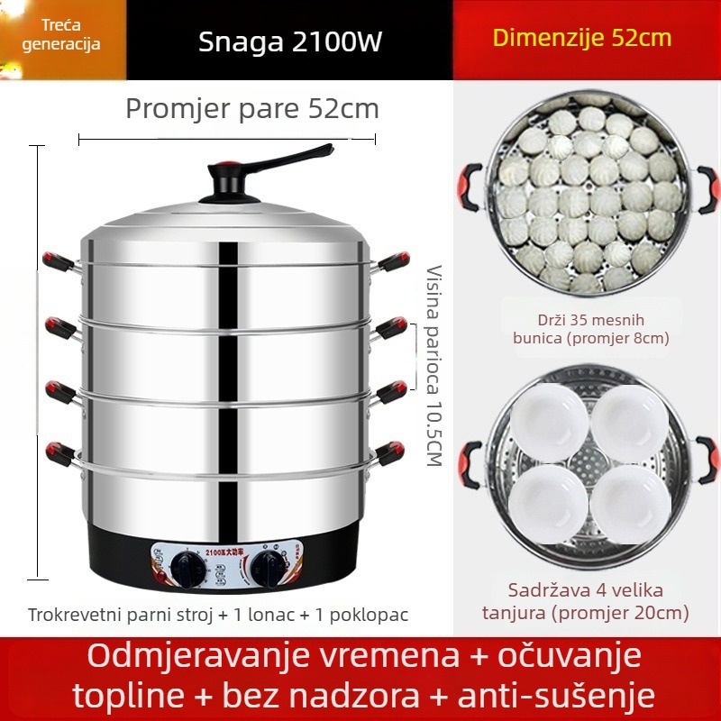 Električni parni lonac, Nehrđajući čelik, Tri ili više slojeva, Kapacitet iznad 10 L, Automatsko isključivanje