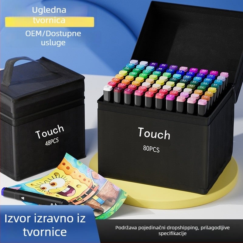 Touch Marker Set – Markeri s dvostrukim vrhom na bazi ulja i alkohola za djecu, 48 boja i 262 boje markera (na veliko)
