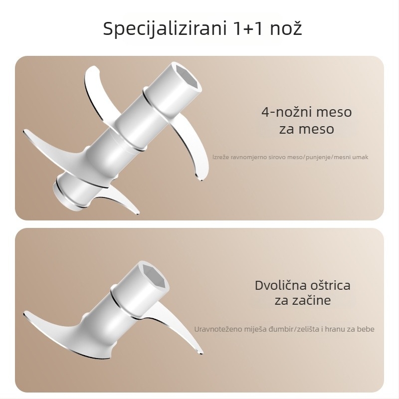 Višenamjenski procesor hrane za mljeveno meso i dječju hranu – bežični, prijenosni, 4 oštrice, 1. brzina, kapacitet ispod 1 L, ≤36 V, maksimalna 10000 rpm