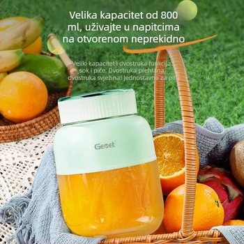 Gemet prijenosna mini čaša za sok, kapacitet 500 ml, dvostruki poklopac, do 20000 rpm, 5+ oštrica, ugrađena baterija, PC materijal za hranu