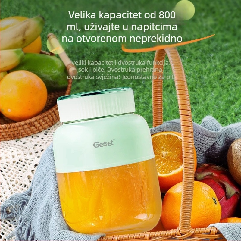 Gemet prijenosna mini čaša za sok, kapacitet 500 ml, dvostruki poklopac, do 20000 rpm, 5+ oštrica, ugrađena baterija, PC materijal za hranu