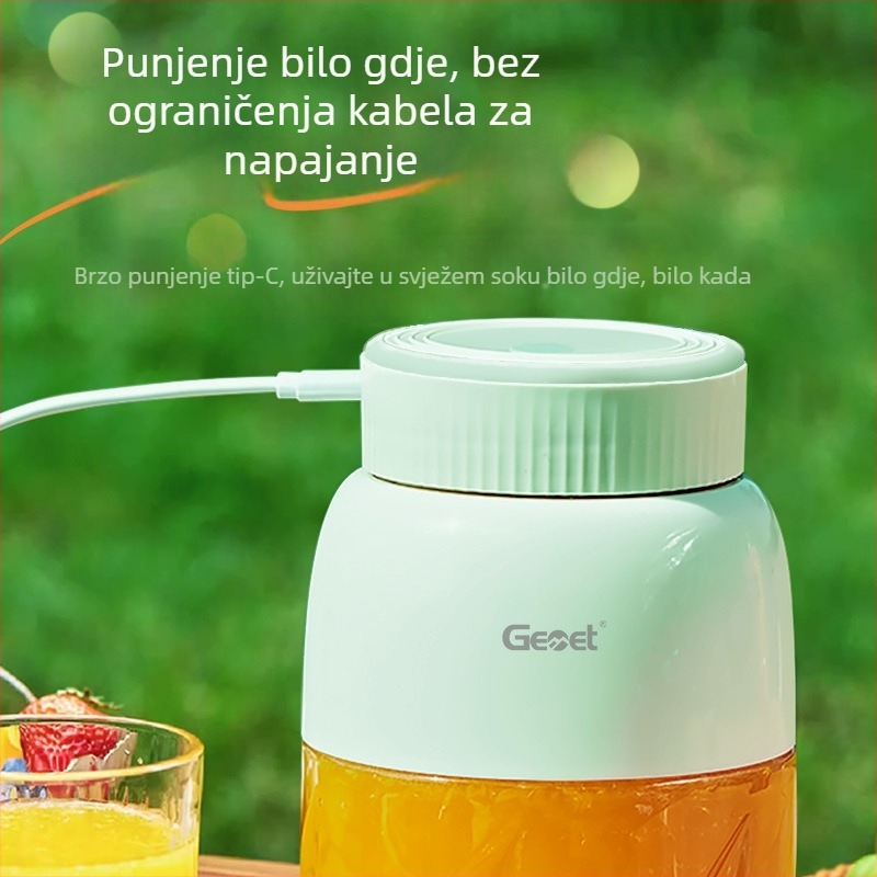 Gemet prijenosna mini čaša za sok, kapacitet 500 ml, dvostruki poklopac, do 20000 rpm, 5+ oštrica, ugrađena baterija, PC materijal za hranu