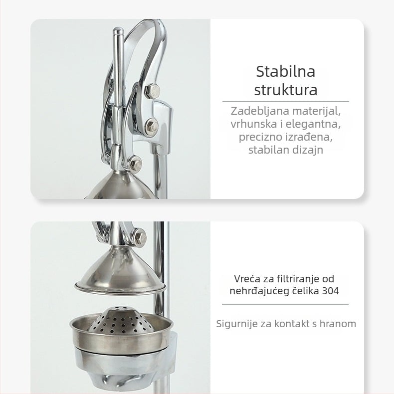 Komercijalni ručni sokovnik, 304 nerđajući čelik + aluminijska legura, mogućnost tiskanja logotipa, neelektrični, za naranče, limune i nar