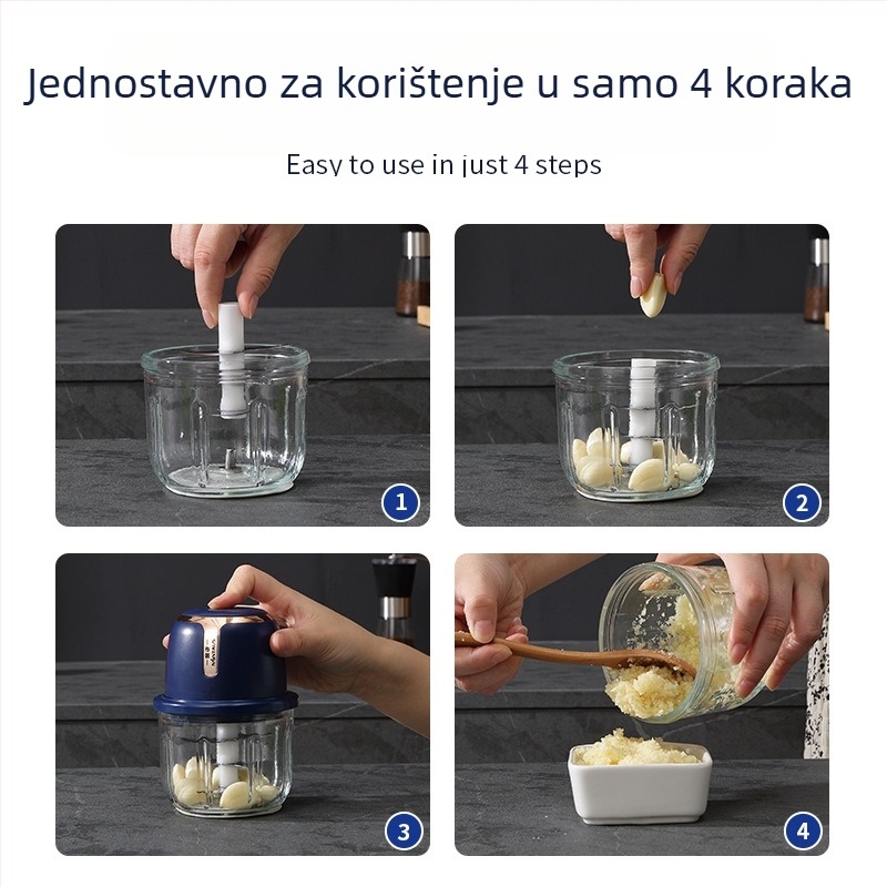 Jinzheng Električni mljevač češnjaka, bežični, staklena posuda, 6+ oštrica, 20.000–29.999 rpm, kapacitet ispod 1 L