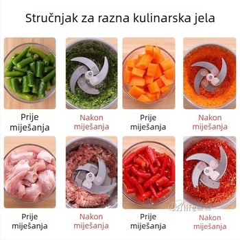 Kućni mlin za meso i mljevenje češnjaka sa staklenom posudom, snažan višenamjenski kuhinjski procesor
