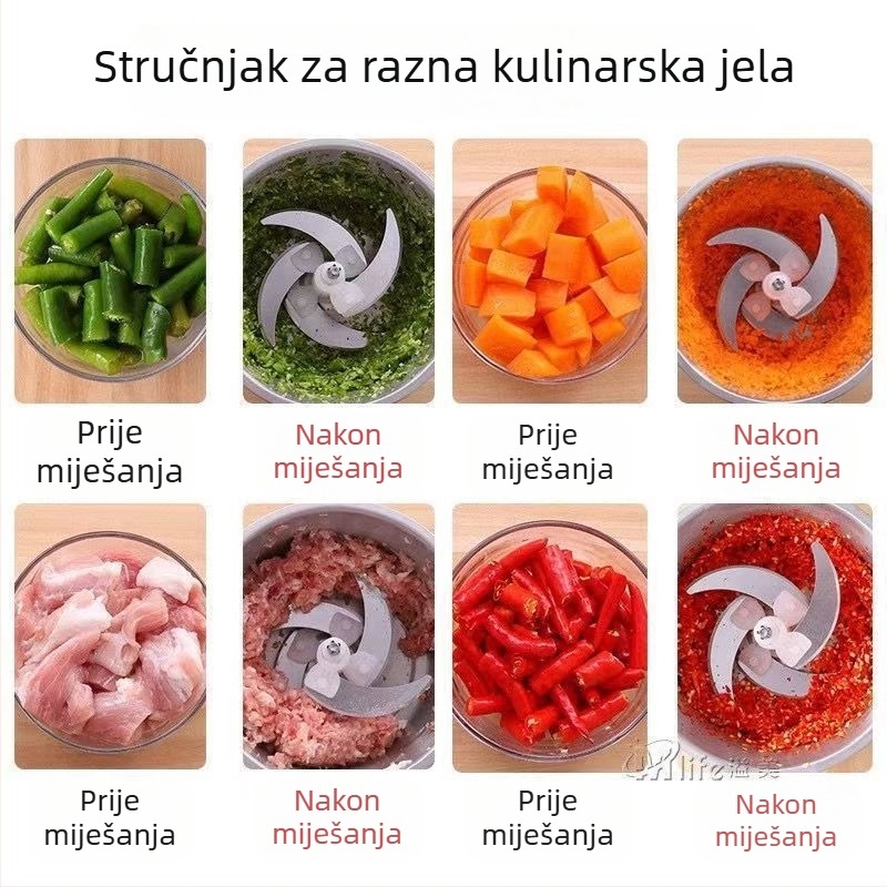 Kućni mlin za meso i mljevenje češnjaka sa staklenom posudom, snažan višenamjenski kuhinjski procesor
