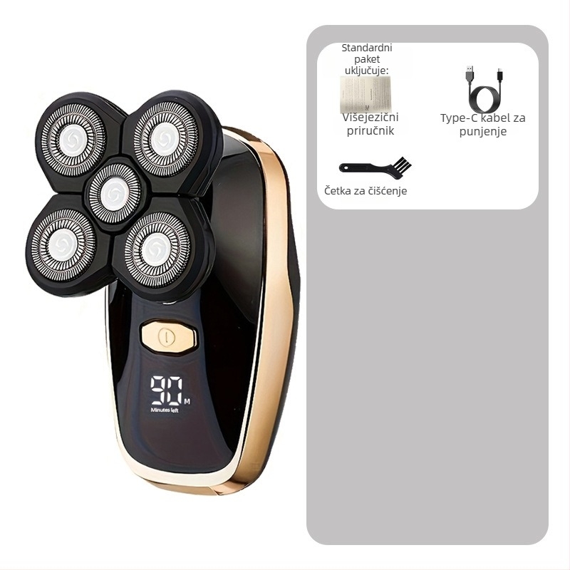 Električni brijač za golu glavu – Punjivi, vodootporan, oštrice od nehrđajućeg čelika, ugrađena baterija, trajanje baterije 3-6 sati