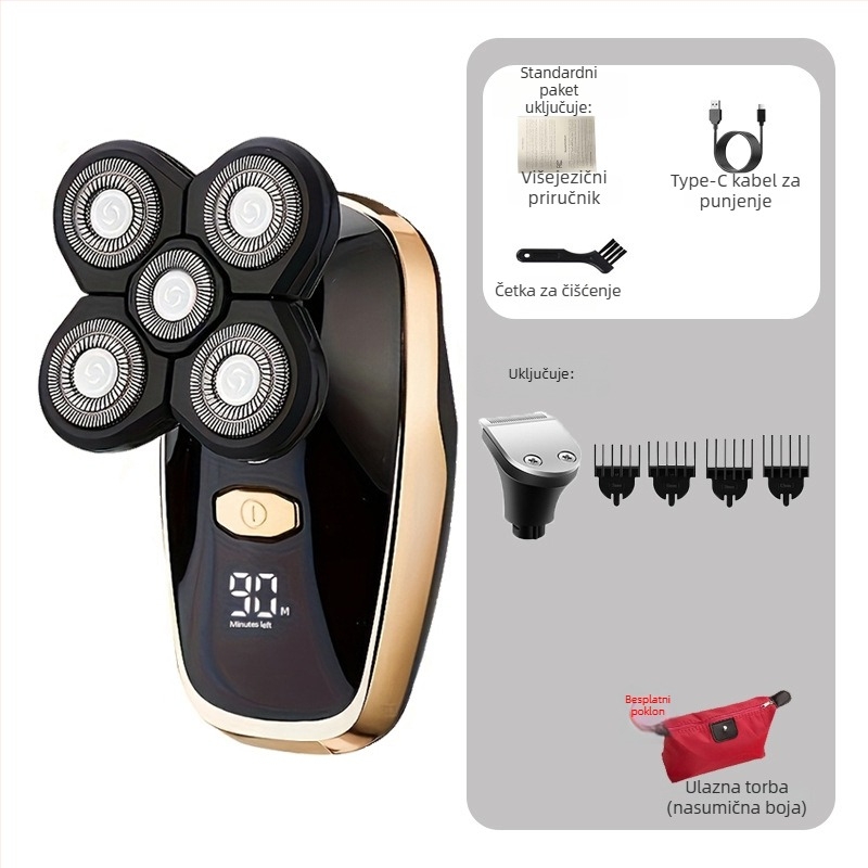 Električni brijač za golu glavu – Punjivi, vodootporan, oštrice od nehrđajućeg čelika, ugrađena baterija, trajanje baterije 3-6 sati