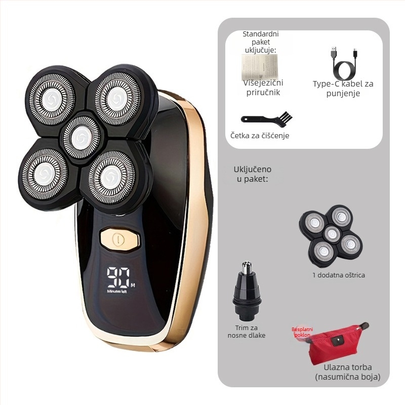 Električni brijač za golu glavu – Punjivi, vodootporan, oštrice od nehrđajućeg čelika, ugrađena baterija, trajanje baterije 3-6 sati
