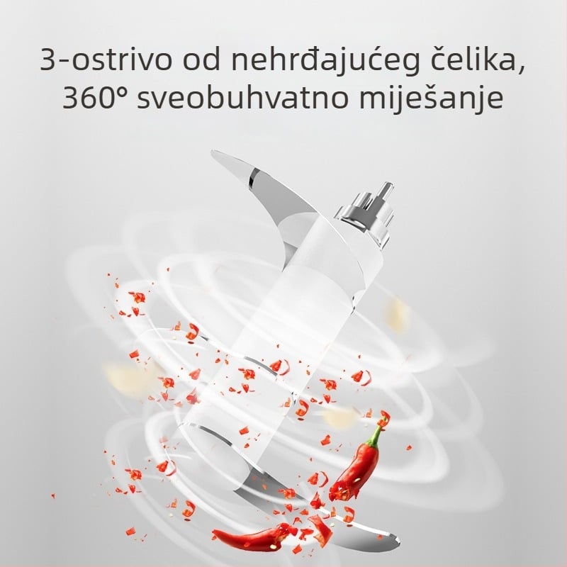 Električni usitnjavač češnjaka, kapacitet ispod 1 L, 3 oštrice, poluautomatski, bežični, 110–240 V, motor do 10 000 obr/min
