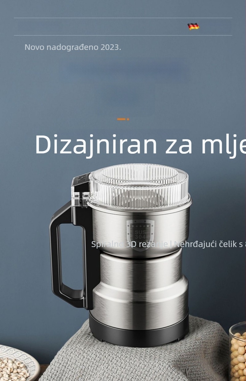 Kućni mlin za ljekovito bilje i žitarice, mali višefunkcionalni nehrđajući čelični mlin za fini prah