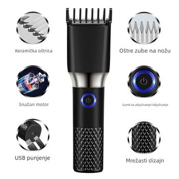 Prilagodljivi USB električni kliper za kosu za muškarce, bezčetkasti motor, keramička oštrica, zamjenjiva i periva oštrica