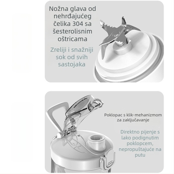 Prijenosni sokovnik i blender za led s baterijom, kapacitet 600-800 ml, 150 W motor, do 22,000 rpm, automatsko čišćenje