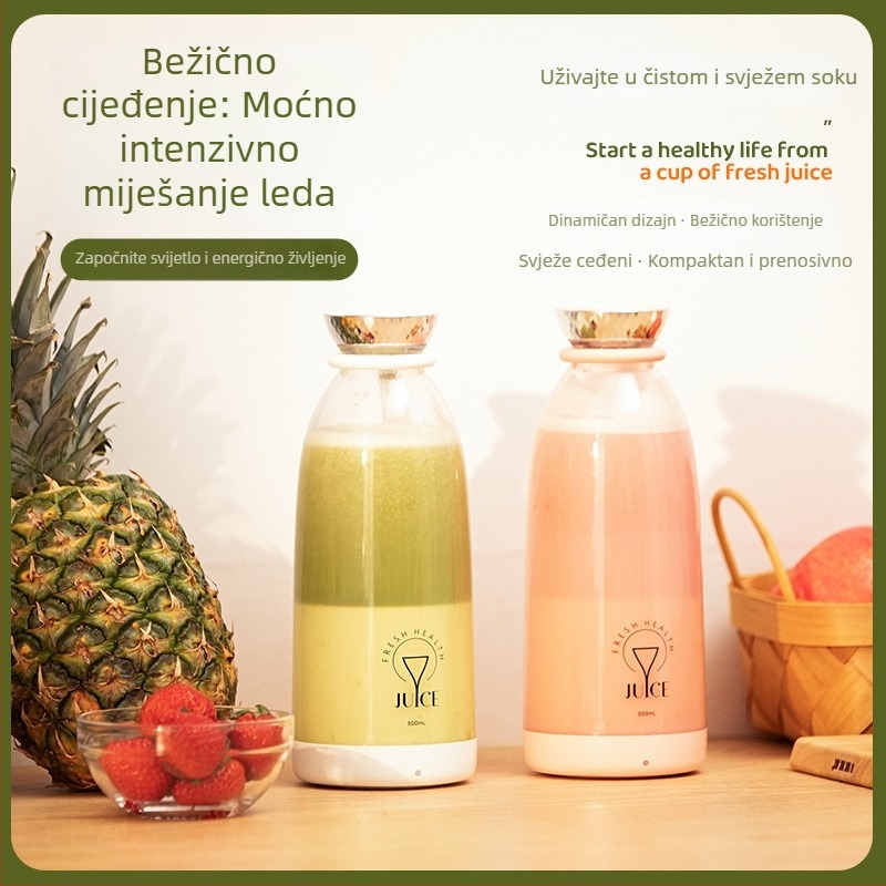 Električni prijenosni čaša za sok s ugrađenom baterijom, kapacitet 401–600 ml, snaga 200W, brzina 15001–18000 rpm, više od 5 oštrih oštrica