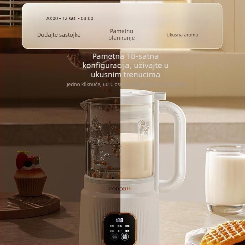 Stroj za sojino mlijeko od stakla, automatsko grijanje, kapacitet 1–1,5 L, bez filtracije, dodirno upravljanje