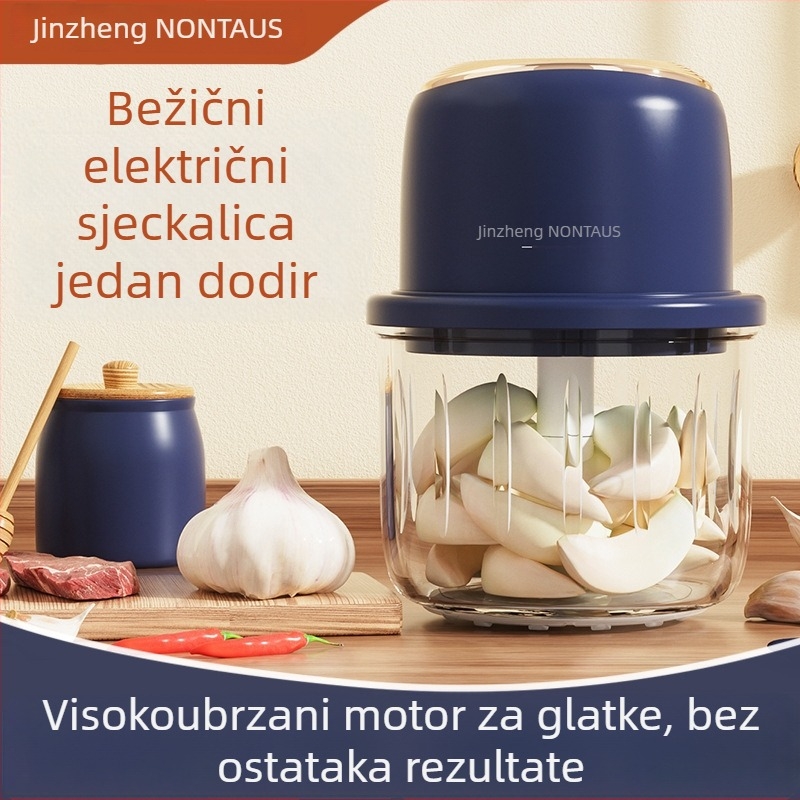 Višenamjenski električni meljac za češnjak i đumbir, mini mlin za luk (Kapacitet <1 L; Brzina 10000–19999 o/min; Napon ≤36 V; 6+ oštrica; Stakleni spremnik)
