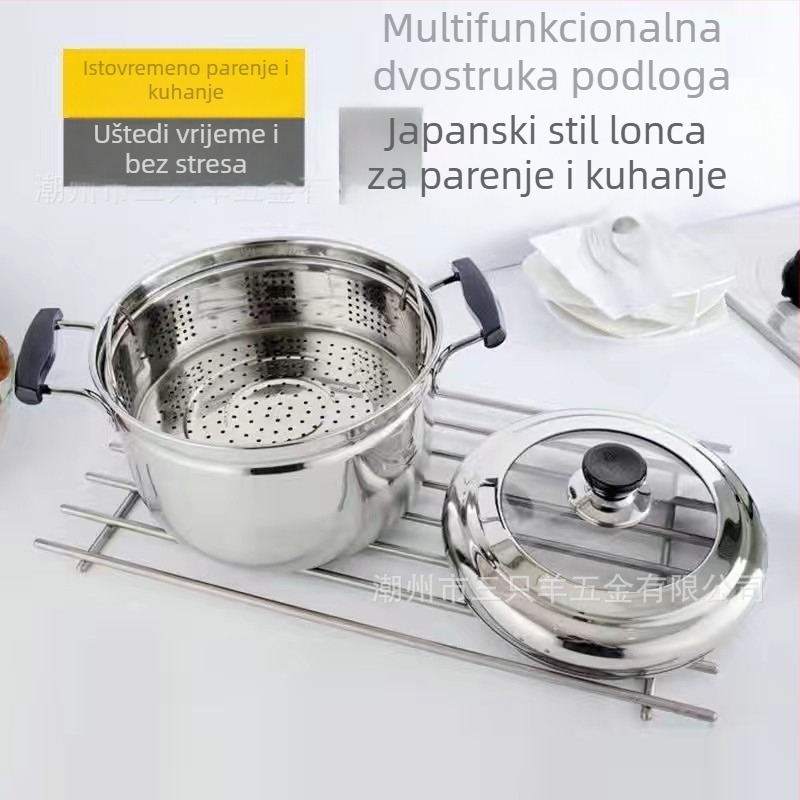 Lonac za paru s staklenim poklopcem – 201 nehrđajući čelik, s jednim dnom, kompatibilan sa svim štednjacima