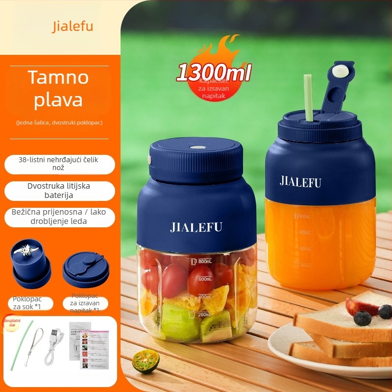 Prijenosni sokovnik za voće i povrće - višenamjenski, 18000 rpm, 5+ oštrica, unutarnji spremnik od hrane PC, kapacitet 1001-1500 ml