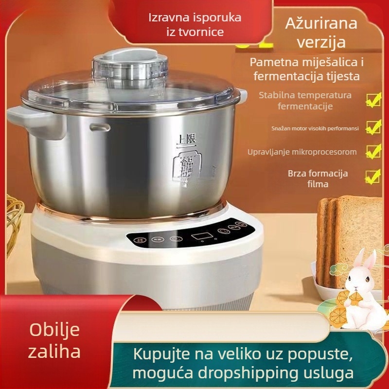 Domaći mikser za tijesto s automatskim mijesanjem i fermentacijom pri konstantnoj temperaturi – kapacitet 3–5 L, pametno upravljanje putem aplikacije, dodirno upravljanje, 7+ brzina, tijelo od nehrđajućeg čelika