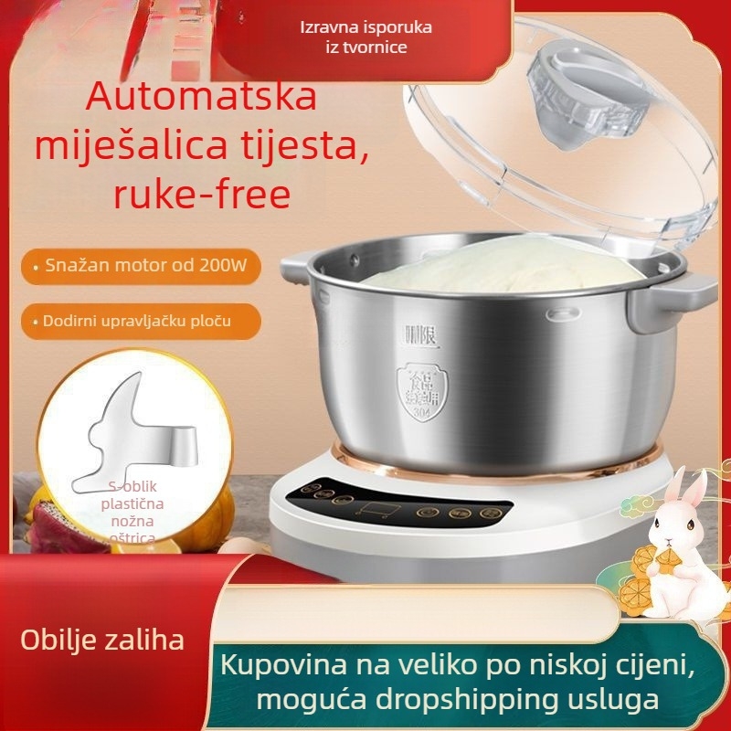 Domaći mikser za tijesto s automatskim mijesanjem i fermentacijom pri konstantnoj temperaturi – kapacitet 3–5 L, pametno upravljanje putem aplikacije, dodirno upravljanje, 7+ brzina, tijelo od nehrđajućeg čelika