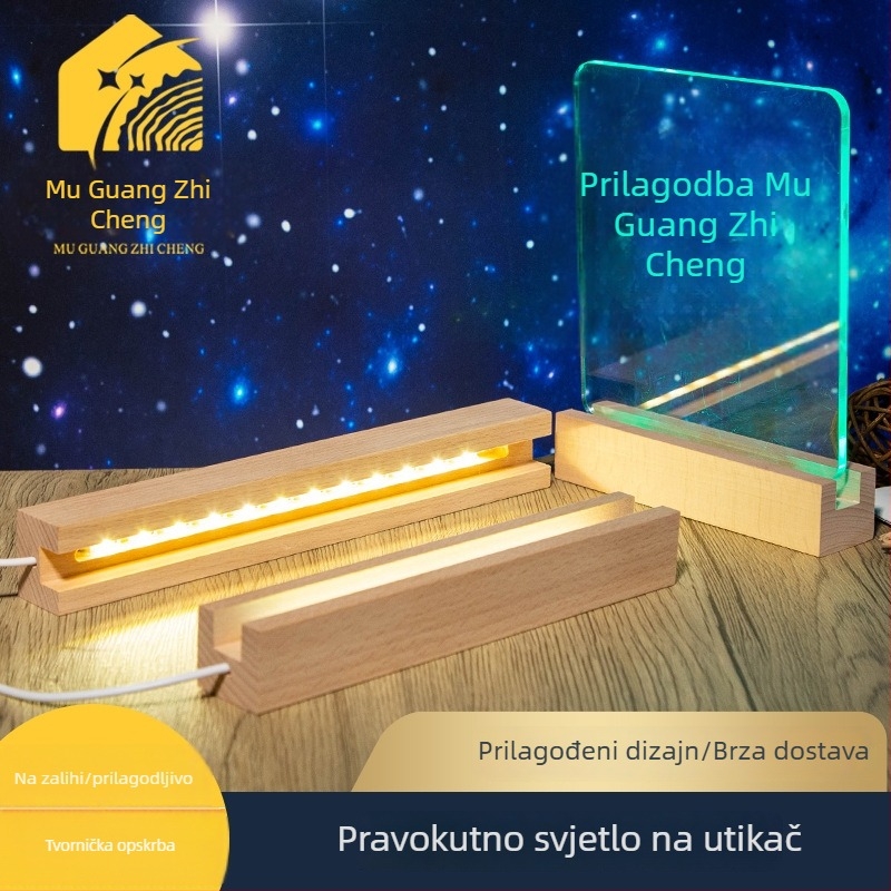 Drvena baza za noćnu lampu od bukovine s akrilnim naglaskom, pravokutni držač lampe