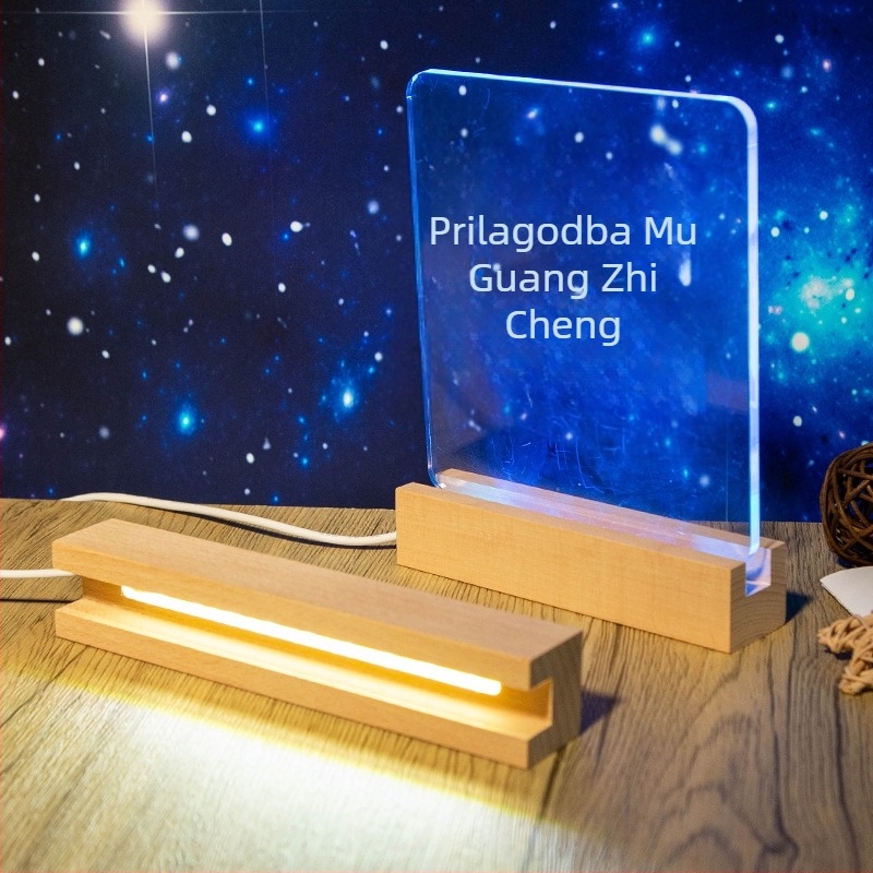 Drvena baza za noćnu lampu od bukovine s akrilnim naglaskom, pravokutni držač lampe