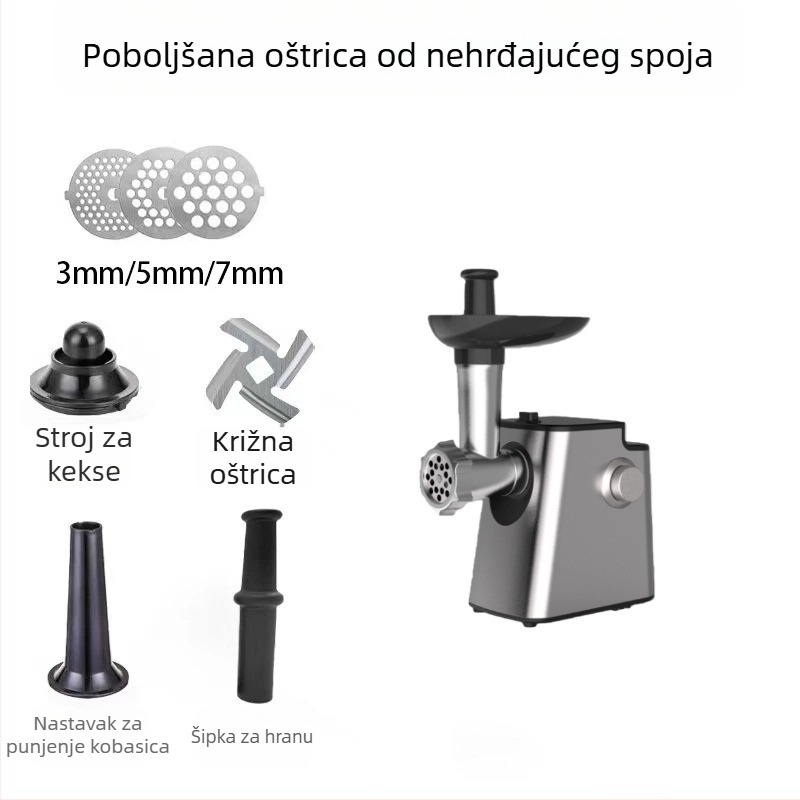 Električna meso-mlješnica od nehrđajućeg čelika, kućni višefunkcionalni uređaj za sjeckanje povrća i cijeđenje soka, punjenje kobasica