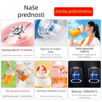 Prenosni sokovnik za kućnu upotrebu – bežično punjenje, 150W, brzina do 20000 RPM, kapacitet 400 ml, centrifugalni sustav