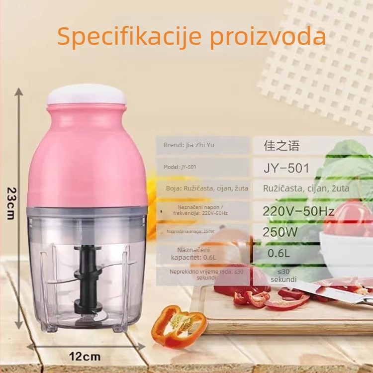 Kompaktni kućanski višefunkcijski uređaj za drobljenje češnjaka, pripremu dječje hrane i mljevenje mesa.