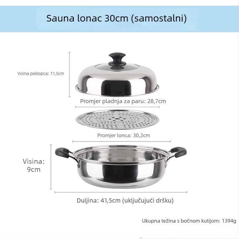 Parni lonac od 201 nehrđajućeg čelika, jednoslojni, neprijanjajući premaz, pogodan za opće štednjake, model Sauna pot