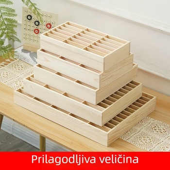 Drvena kutija za kartice recepcije — moderno jednostavan dizajn, stolni organizator kartica i nosač za telefon