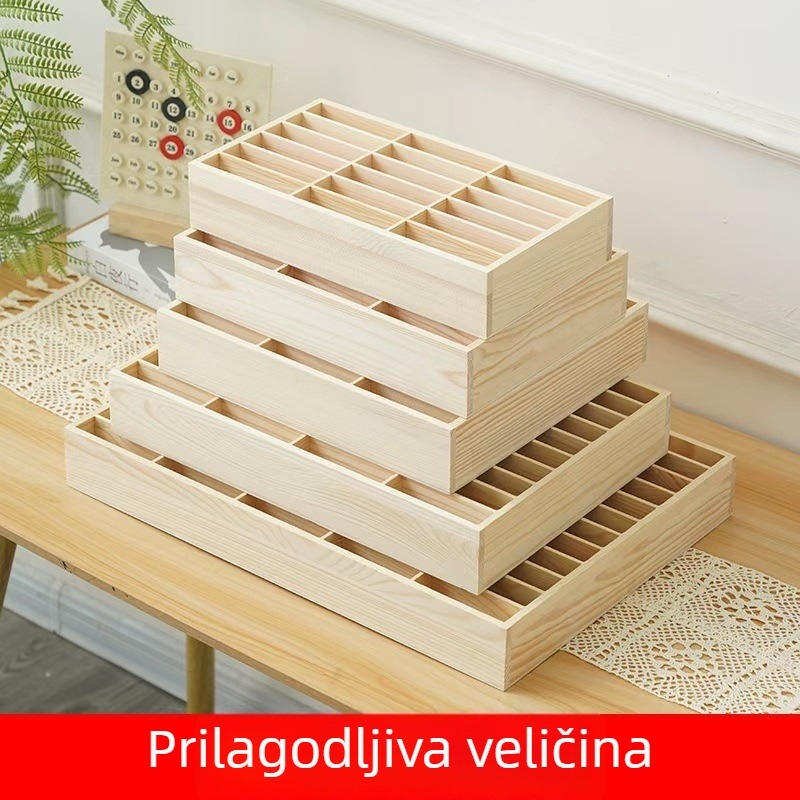 Drvena kutija za kartice recepcije — moderno jednostavan dizajn, stolni organizator kartica i nosač za telefon