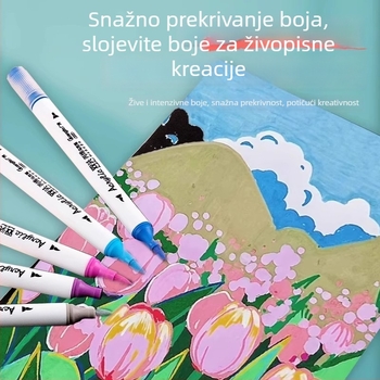 Guangbo Akril marker s dvostrukim vrhom, neproziran, mekan vrh, kompatibilan s akvarelom, za učenike osnovne škole