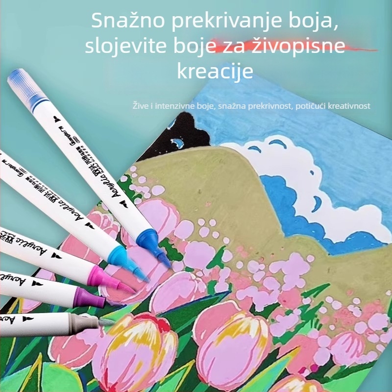 Guangbo Akril marker s dvostrukim vrhom, neproziran, mekan vrh, kompatibilan s akvarelom, za učenike osnovne škole