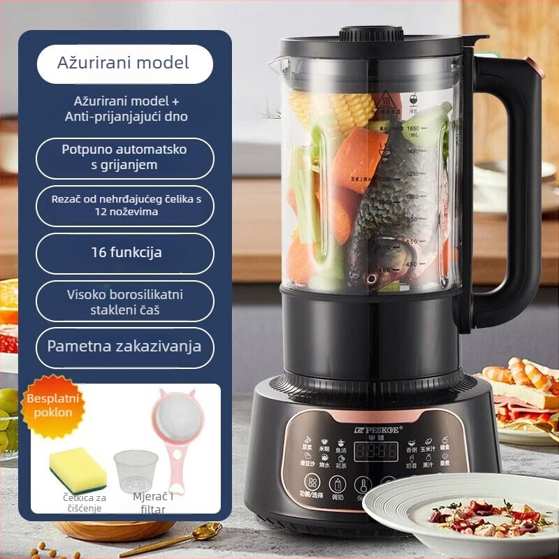 Višenamjenska mašina za izradu sojinog mlijeka i sokova s polukružnim oblikom – kapaciteta 1,2 L+, dodirno upravljanje, mljevenje bez filtra, 3D grijanje, toplo sušenje i sterilizacija