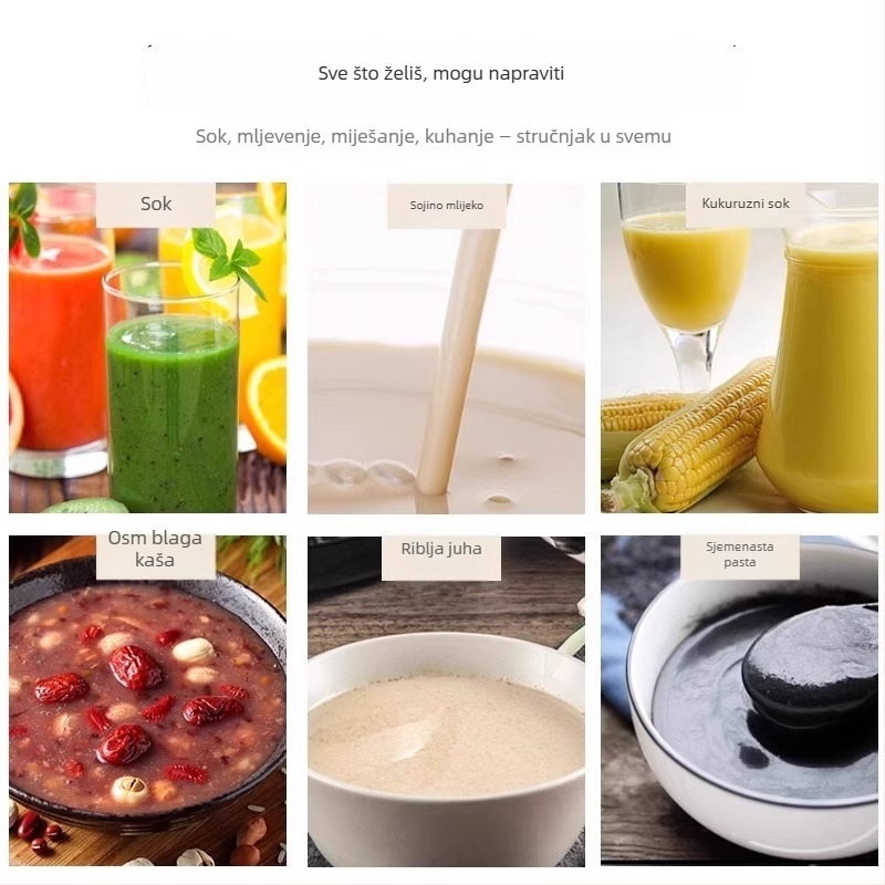 Višenamjenska mašina za izradu sojinog mlijeka i sokova s polukružnim oblikom – kapaciteta 1,2 L+, dodirno upravljanje, mljevenje bez filtra, 3D grijanje, toplo sušenje i sterilizacija