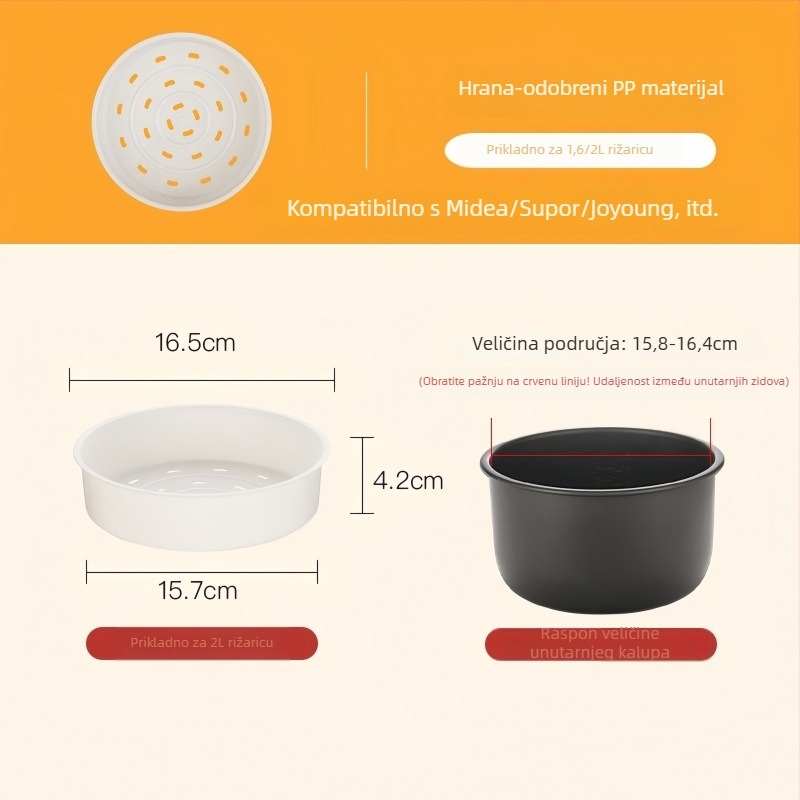 Parna rešetka za Midea kuhalo riže — prehrambene kvalitete, jedan sloj, kompatibilno s posudama 2L/3L/4L/5L