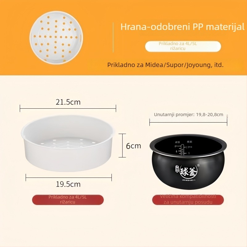Parna rešetka za Midea kuhalo riže — prehrambene kvalitete, jedan sloj, kompatibilno s posudama 2L/3L/4L/5L