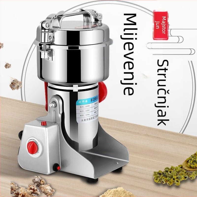 Univerzalni kućni meljac za prašinu s ultra finim mljevanjem od nehrđajućeg čelika, kapacitet 2000 g, >40 000 rpm, čaša od nehrđajućeg čelika, tijelo od nehrđajućeg čelika, 6+ oštrica