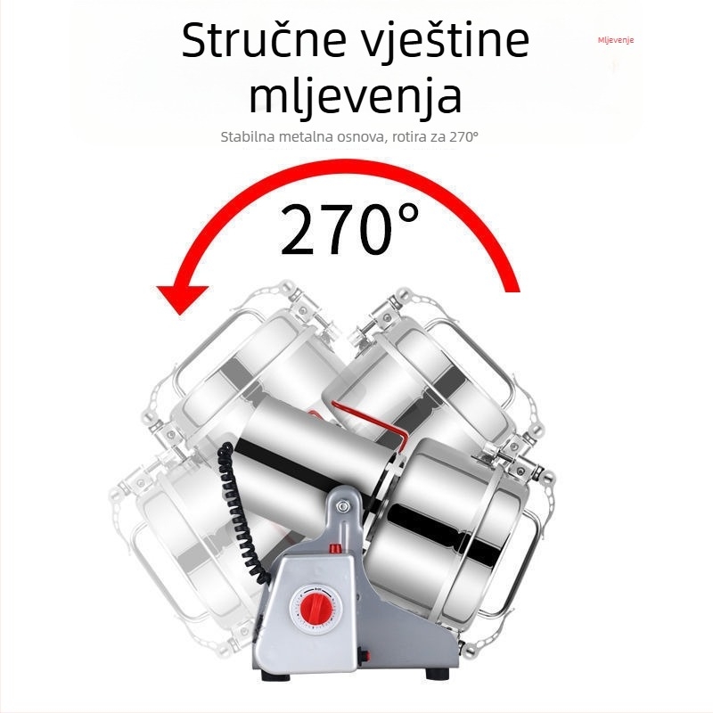 Univerzalni kućni meljac za prašinu s ultra finim mljevanjem od nehrđajućeg čelika, kapacitet 2000 g, >40 000 rpm, čaša od nehrđajućeg čelika, tijelo od nehrđajućeg čelika, 6+ oštrica