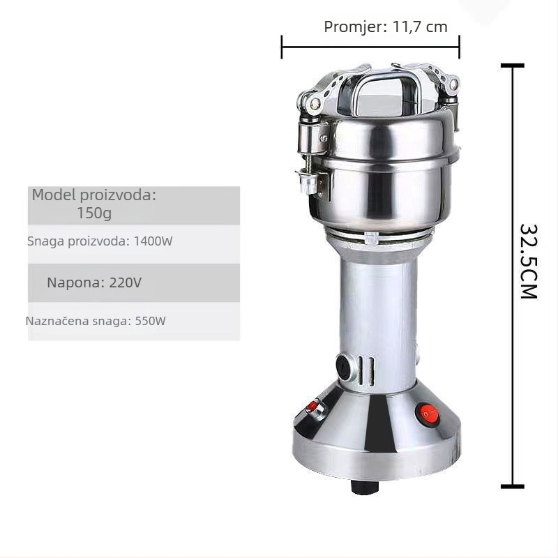 Univerzalni kućni meljac za prašinu s ultra finim mljevanjem od nehrđajućeg čelika, kapacitet 2000 g, >40 000 rpm, čaša od nehrđajućeg čelika, tijelo od nehrđajućeg čelika, 6+ oštrica