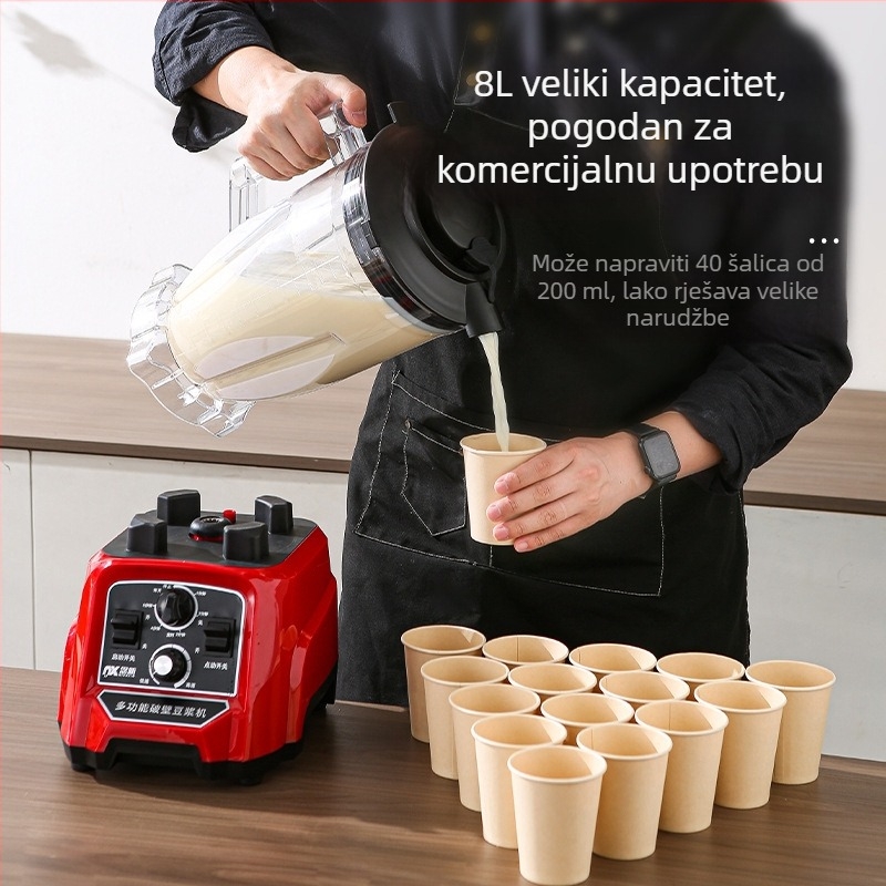 Komerijski višefunkcijski stroj za iscijeđivanje, miješanje i kuhanje s kapacitetom 5–10 L, motor >40 000 rpm, 7 brzina, 6 oštrica, potpuno automatski rad, za 5+ osoba