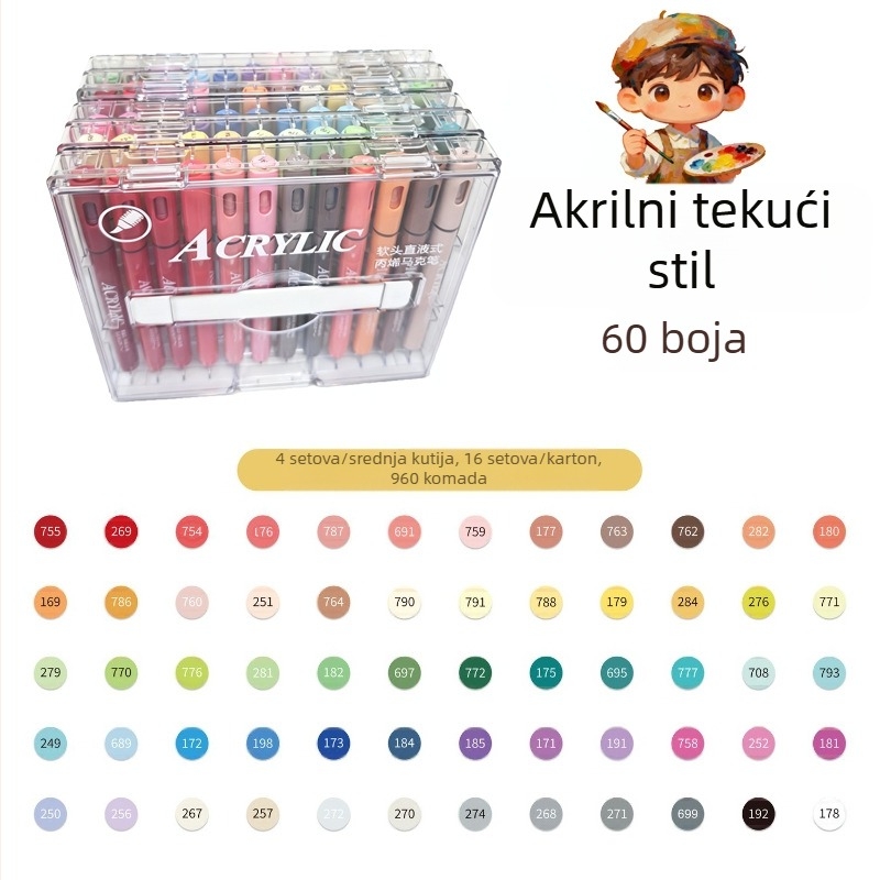 Izravni tekući akrilni marker s mekim vrhom za crtanje — neproziran i može se slojevito koristiti