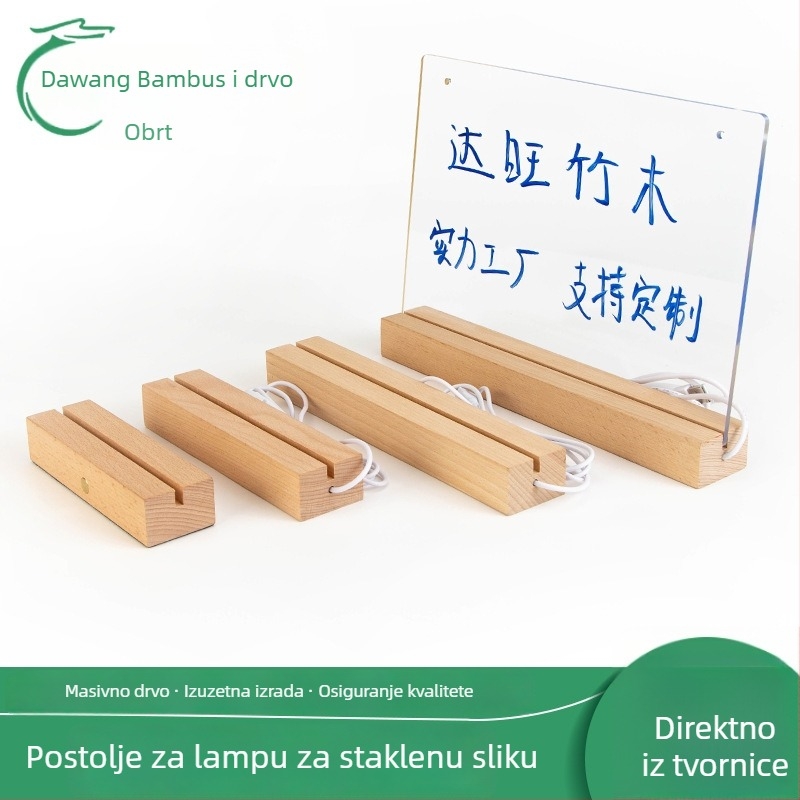 LED osnova od bukovog drveta za staklenu sliku uz noćnu svjetiljku — moderan minimalistički stil