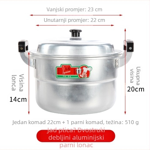 Aluminijski dvostruki posuda za paru, s jednim dnom, pogodan za sve štednjake