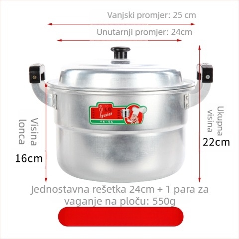 Aluminijski dvostruki posuda za paru, s jednim dnom, pogodan za sve štednjake